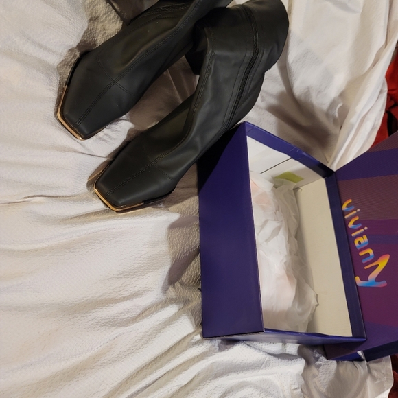 NIB Pointed Toe chunky heel long boots with side zipper wear 8 hours size 10 - Picture 11 of 14